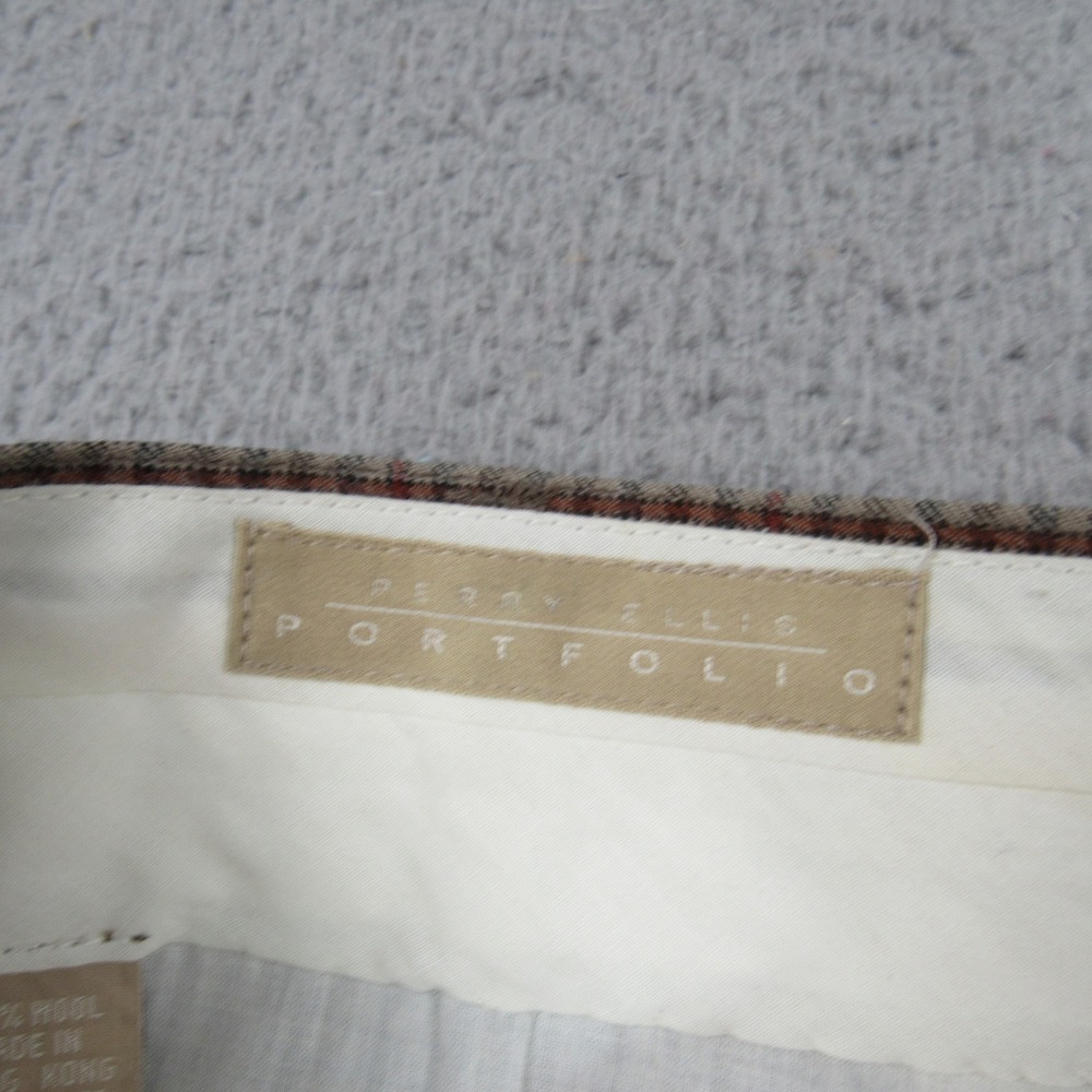 Perry Ellis Portfolio Mens 32 Brown Houndstooth 100% Wool Pleated Cuffed Pants - Picture 3 of 8